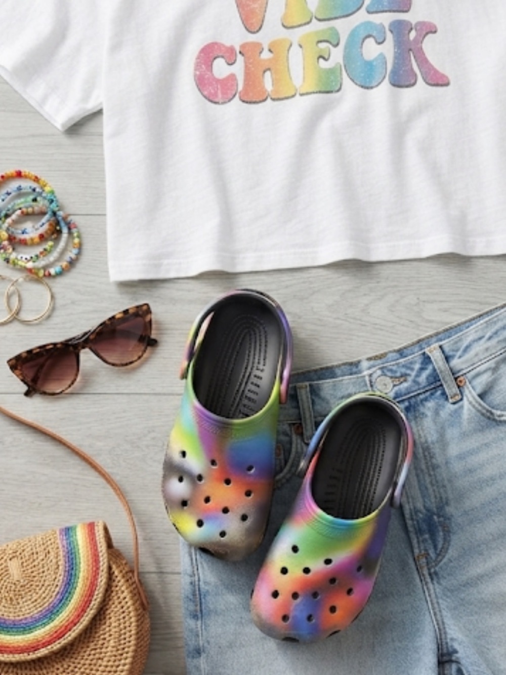 CROCS Women's Rainbow Tie-Dye Classic Clog - Multicolor